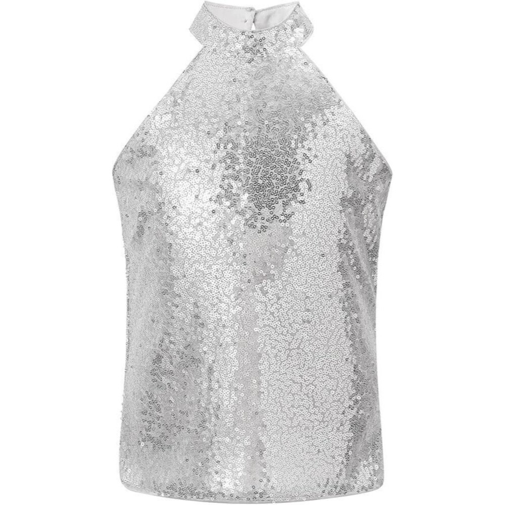 Girls Halter Sequin Tank Tops Glitter Shiny Dance Sleeveless Shirt XL NWT